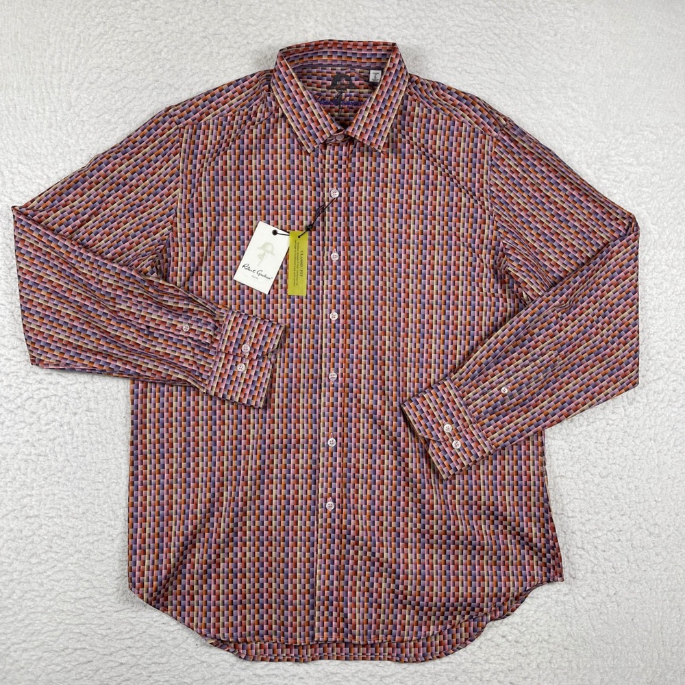 Robert Graham Button Down Shirt Mens Large Multi Geometric Classic Fit NWT‎